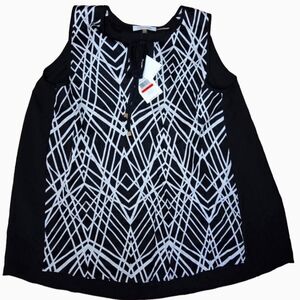 Calvin Klein Black and White Patterned Blouse Size XS